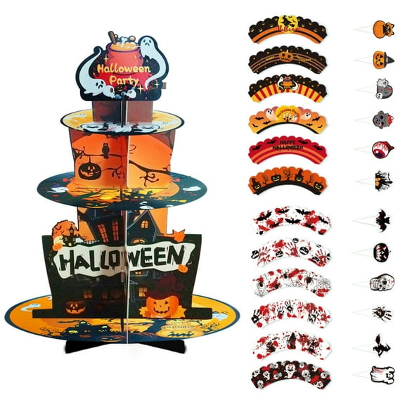 3-Tier Pumpkin Cupcake Stand Dessert Serving Tray Holder Halloween Party Decor