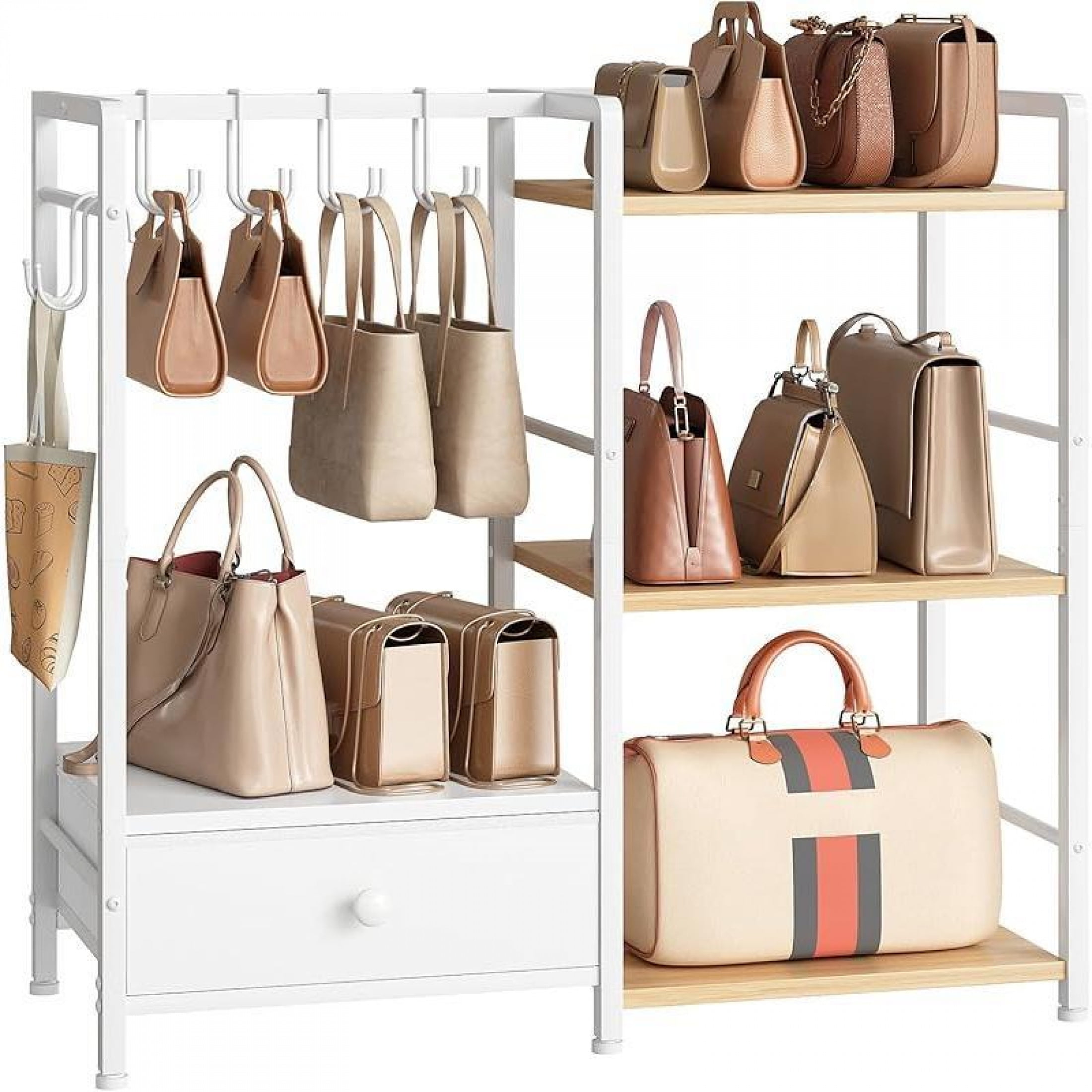 3-Tier Purse Organizer for Closet, Multi-Functional Purse Rack with 6 ...