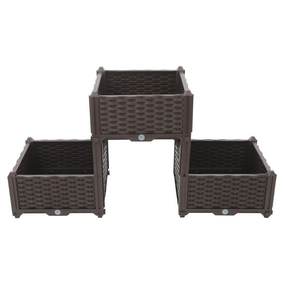 3-Tier Raised Garden Bed Planter Box - 44.5" Brown Plastic Stackable Planter for Vegetables/Flowers w/Drainage Holes