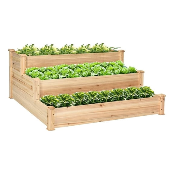 3-Tier Raised Garden Bed, Wood Elevated Planter Box with 3 Dividable Bed Kit, Outdoor Above Ground Garden Beds for Plants Vegetables, Stackable & Flat Arrangement, 49"L x 49"W x 22"H