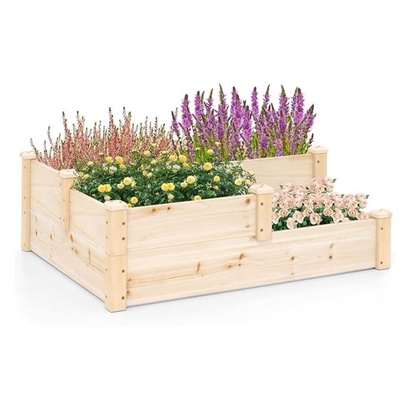 3-Tier Raised Garden Bed, Wood Elevated Planter Box w/Open-Ended Base, 3 Planting Depths& 2 Arrangement for Yard Lawn, Outdoor Planter Raised Beds for Vegetables Fruits