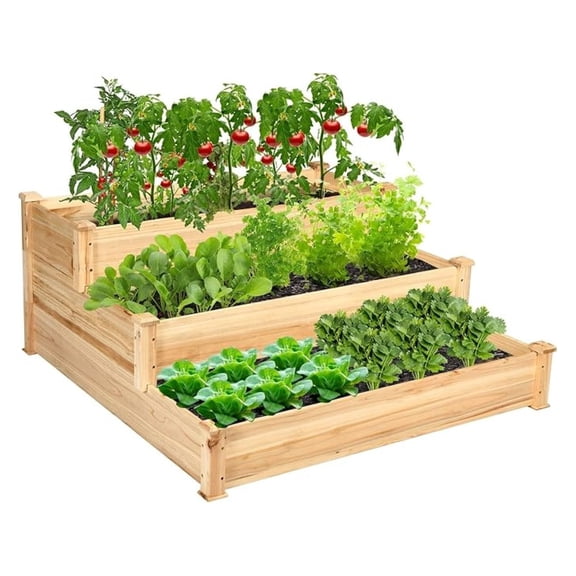 3-Tier Raised Garden Bed, Wooden Elevated Planter Box for Vegetables Flowers Fruits, Outdoor Growing Planter Box Stand for Garden, Backyard, Patio, Balcony