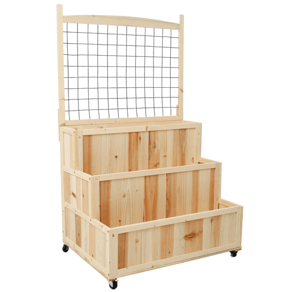 3-Tier Raised Garden Bed with Trellis Wheels Storage 53"H Vertical Planter Box