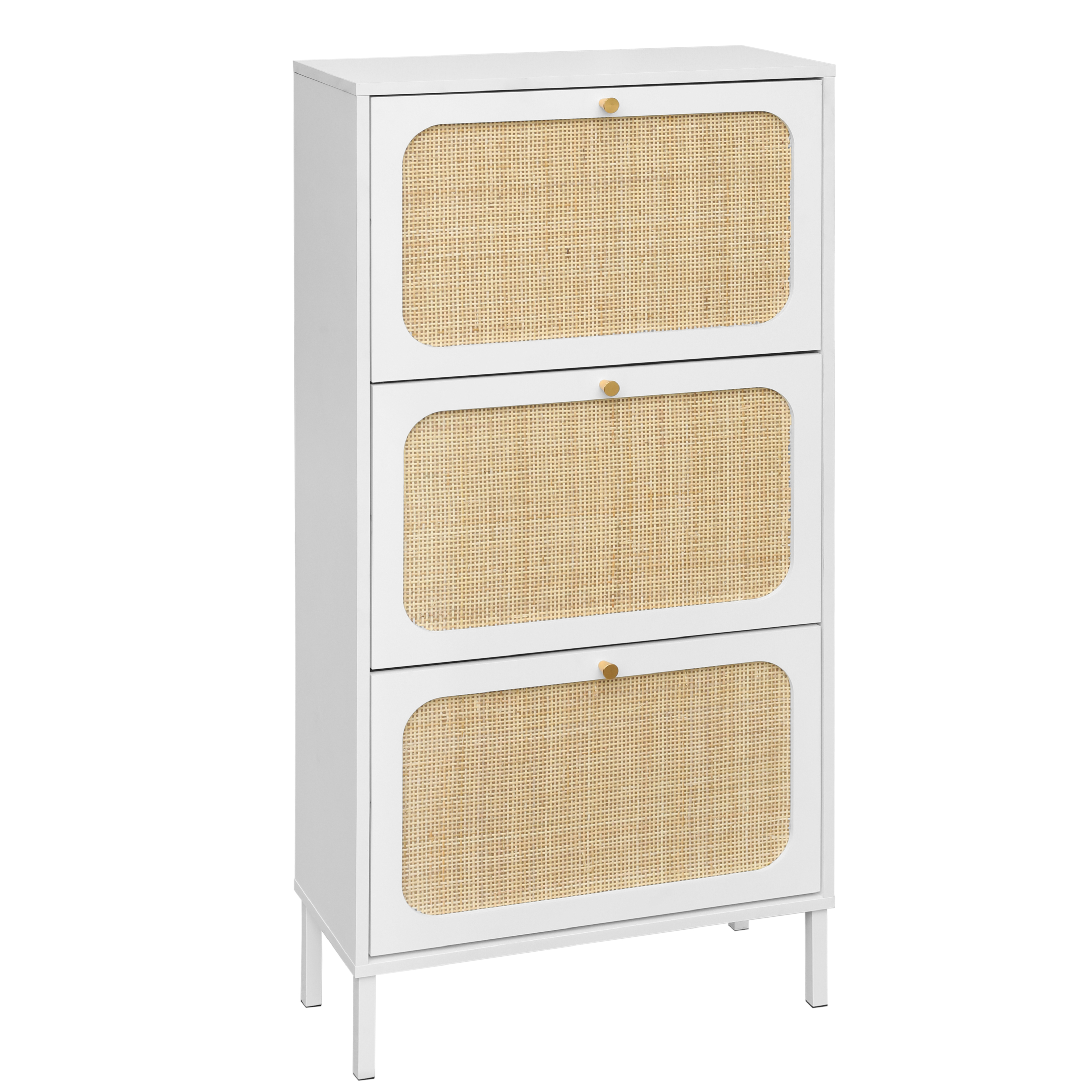 Shoe Rack Rattan Large 3 Tier Rattan Shoe Rack, Freestanding Modern Shoe Cabinet with 3 Large ...