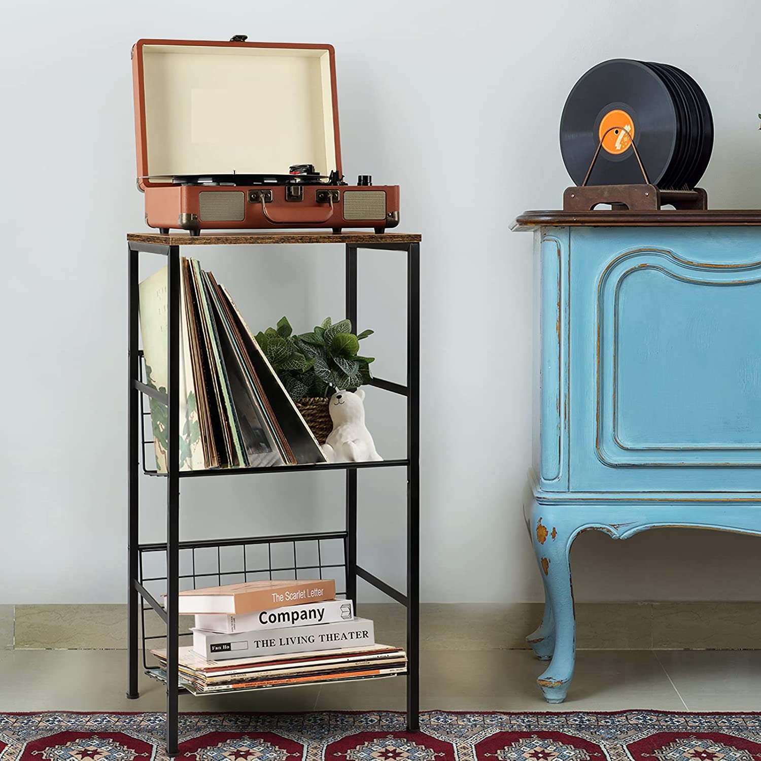3-Tier Record Player Stand End Table with Vinyl Album Storage