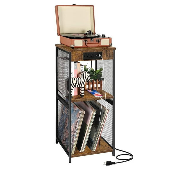3-Tier Record Player Stand Storage Rack Turntable w/USB Ports ...