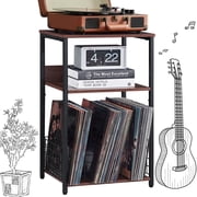 3-Tier Record Player Stand with Storage, Stylish End Side Table Stands for Living Room Area, Sofa Table, Nightstand for Home, Bedroom, Walnut