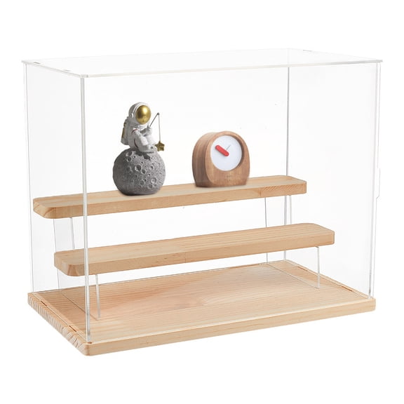 3-Tier Rectangle Clear Acrylic Minifigures Display Boxes Wooden Tiered Action Figure Organizer Case for Building Block Storage Moccasin for DIY
