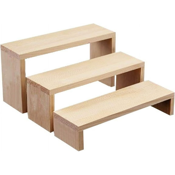3-Tier Rectangle Wood Jewelry Display Risers 3 Sizes Unfinished Wood Display Risers Shelf Showcase Fixtures Detachable Display Stand for Crafts Jewelry Storage Display Collection