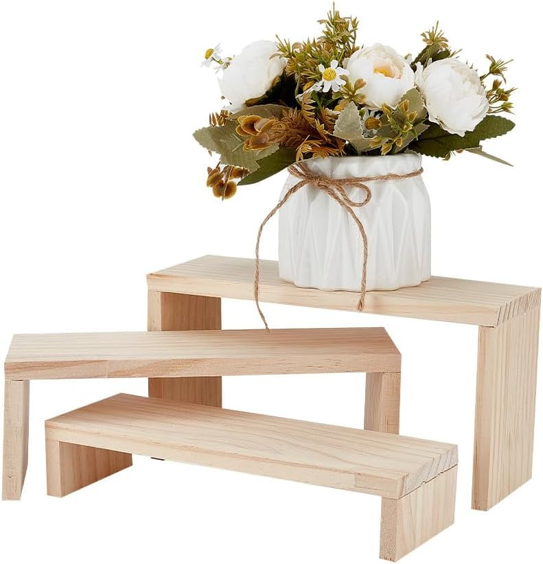 3-Tier Rectangle Wood Jewelry Display Risers Wooden Display Riser Stand ...