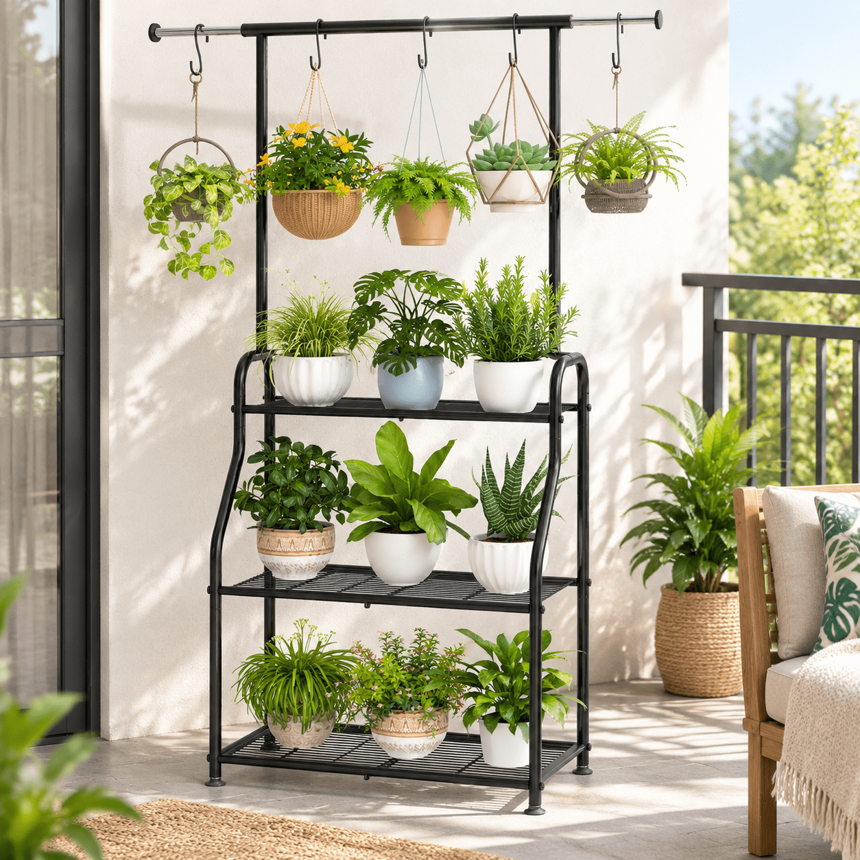 3-Tier Rectangular Heavy Duty Metal Plant Stand, Indoor Outdoor Flower ...