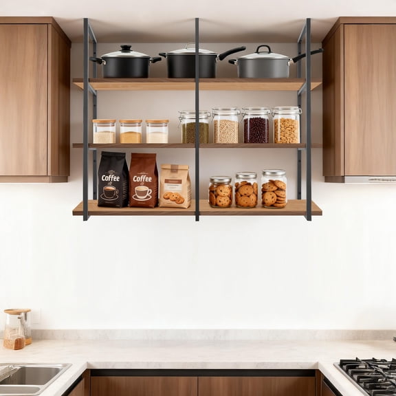 3-Tier Rectangular Shelf Bracket, Wall/Floor/Ceiling Mount Storage Shelving, Storage Shelf Brackets (12.01*38.98*0.78n)