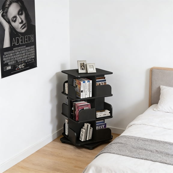 3-Tier Revolving Bookcase Bookshelf, Media Storage Cabinet, Black