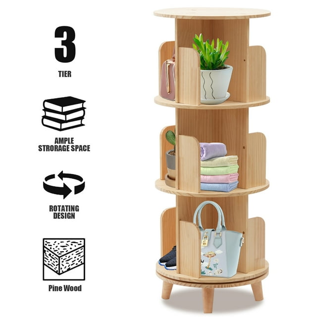 3 Tier Revolving Bookcase, Round 12-Shelves Freestanding Rotating ...