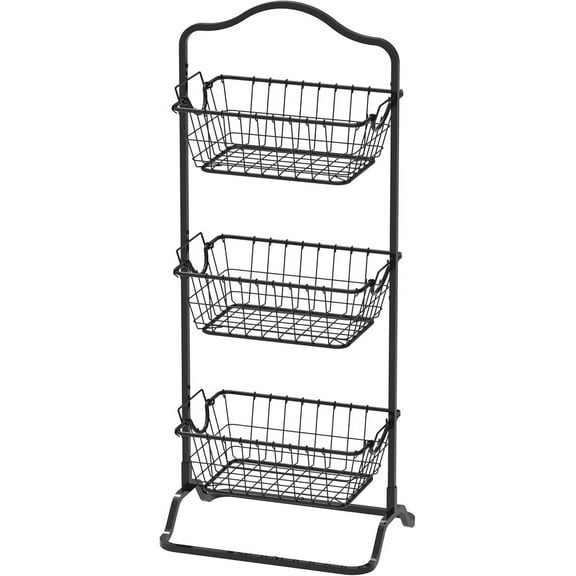 3-Tier Rigid Wire Market Fruit Basket Stand, Black