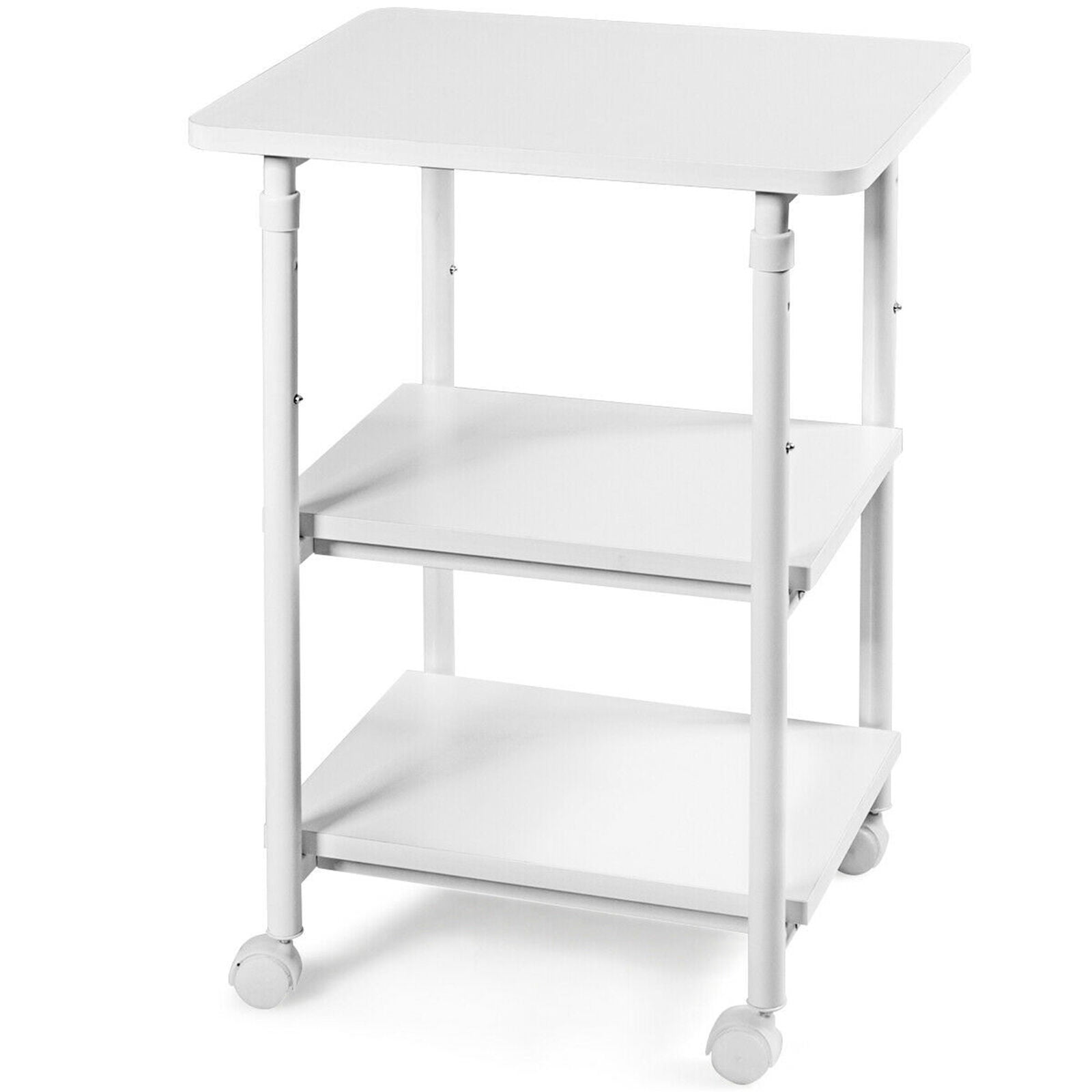 White Adjustable 3-Tier Rolling Printer Cart with Storage Shelves