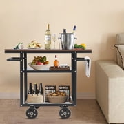 3 Tier Rolling Bar Cart, Trolley Serving Storage Cart, Bar Serving Carts on Wheels, Mobile Serving Cart, Industrial Mobile Serving Cart for Kitchen, Dining Room Dark Brown
