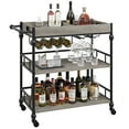 thumbnail image 1 of 3-Tier Rolling Bar Cart with Wheels & Wine Rack, Mobile Serving Cart with Removable Tray, Locking Casters for Kitchen, Dining Room, Party Use, Grey & Brown Vintage Style, 1 of 8