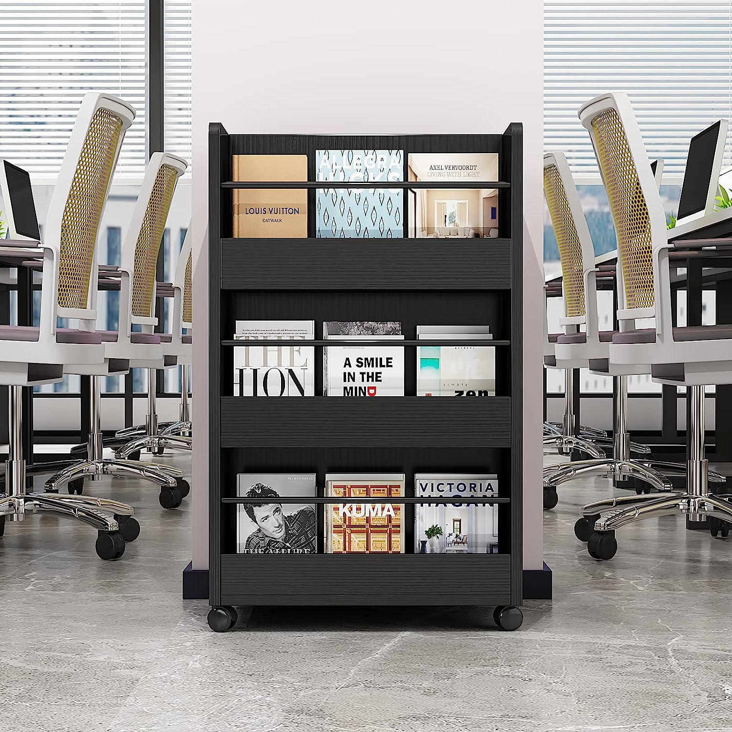 3-Tier Rolling Bookcase and Bookshelf,Wood Book Cart with Storage ...