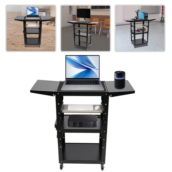 3-Tier Folding Rolling Cart, 300lbs Heavy Duty Carbon Steel Workstation, Adjustable Utility Cart with for Office Garage Salon