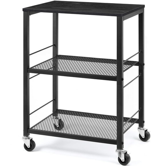 3 Tier Rolling Cart, Black Kitchen Carts on Wheels with Storage, Multifunctional Utility Cart for Kitchen Bathroom Living Room Bar Office