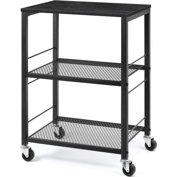 3 Tier Rolling Cart, Black Kitchen Carts on Wheels with Storage, Multifunctional Utility Cart for Kitchen Bathroom Living Room Bar Office