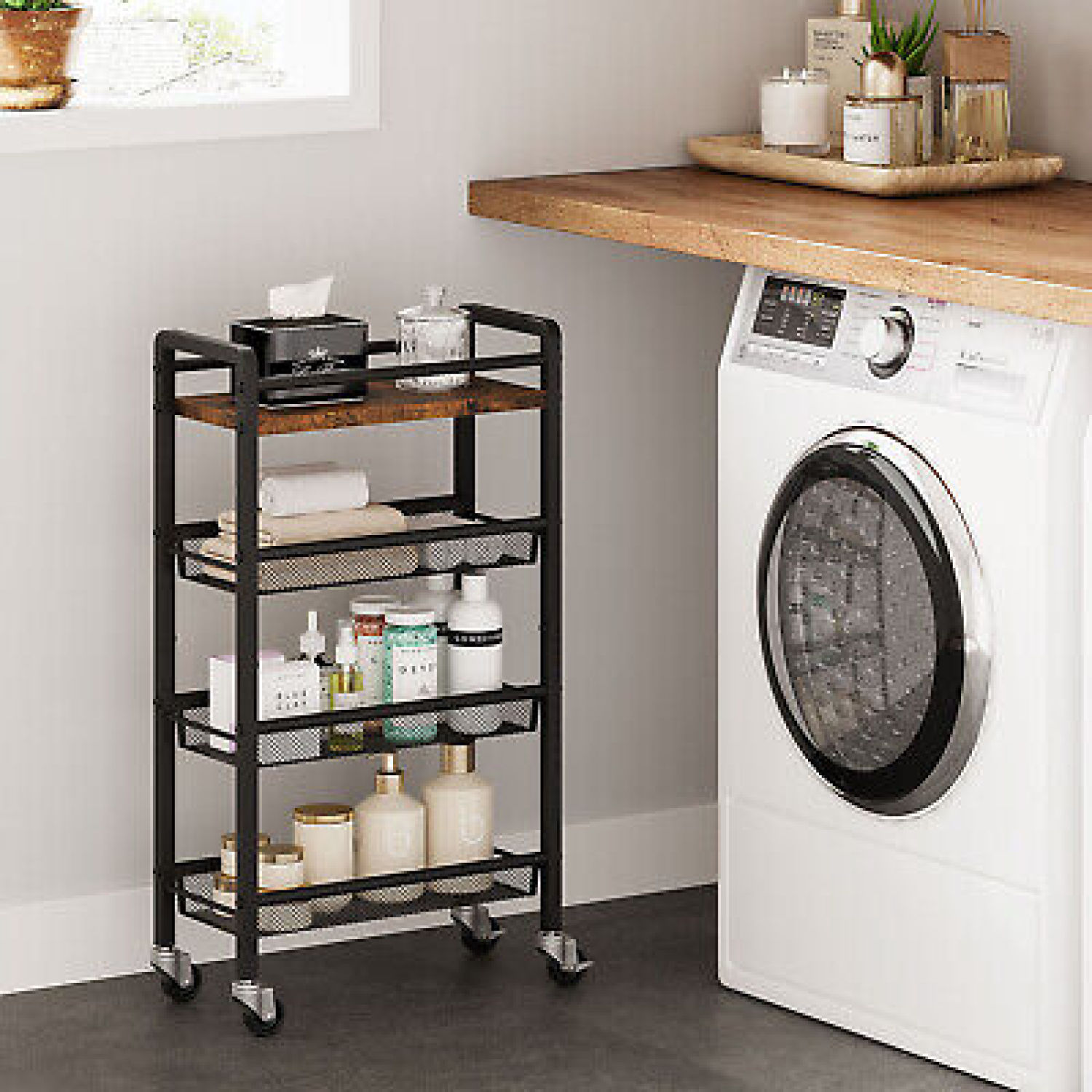 3 Tier Rolling Cart Heavy Duty Metal Wire Utility Cart Storage Kitchen