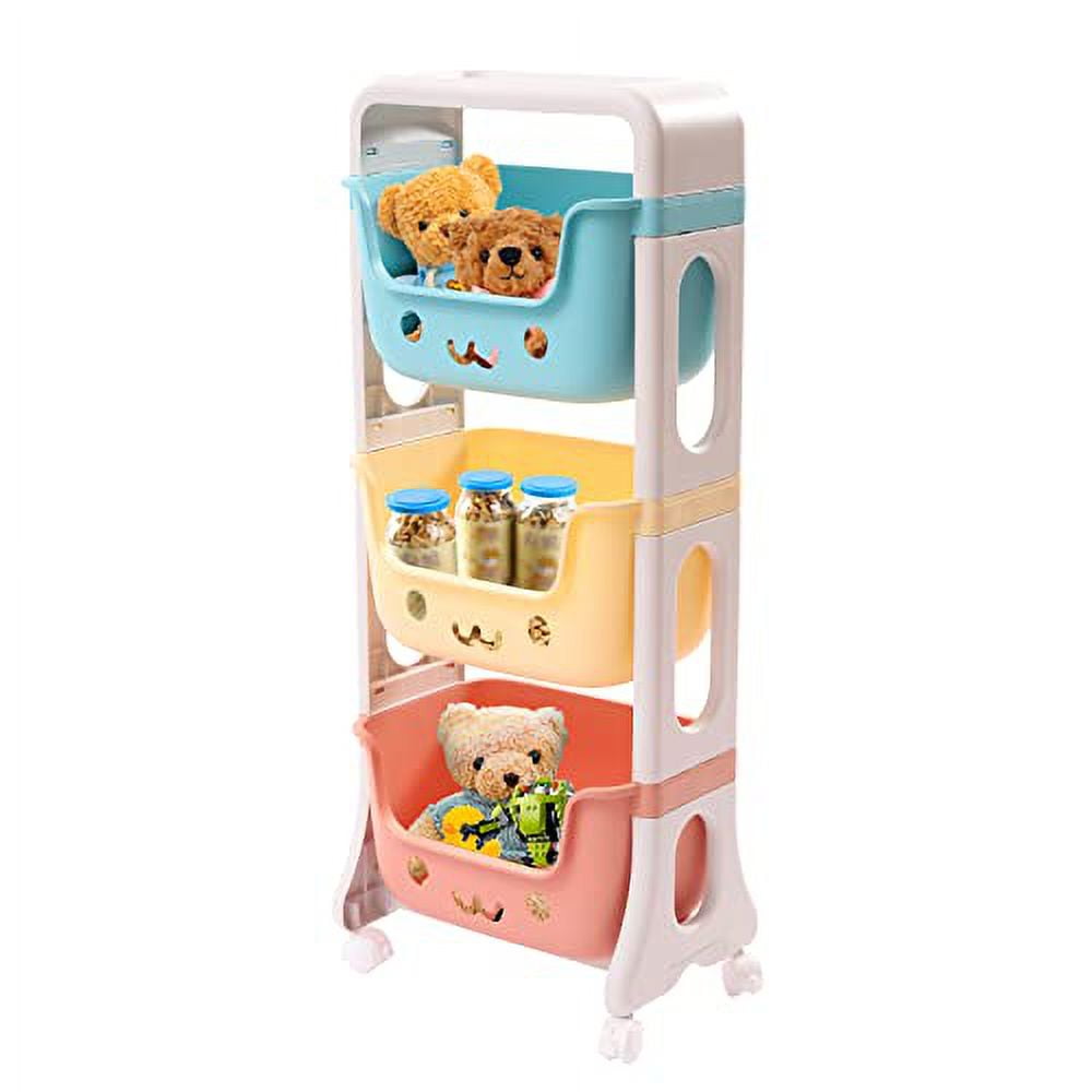 3-Tier Rolling Cart, Kids Playroom Trolley with Wheels, Doll Activity ...