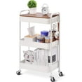 thumbnail image 1 of 3-Tier Rolling Cart, Metal Utility Cart with Detachable Tray Top, Storage Craft Art Cart Trolley Organizer Serving Cart Easy Assembly for Bathroom, Living Room, Office, Kitchen, Classroom, White, 1 of 8