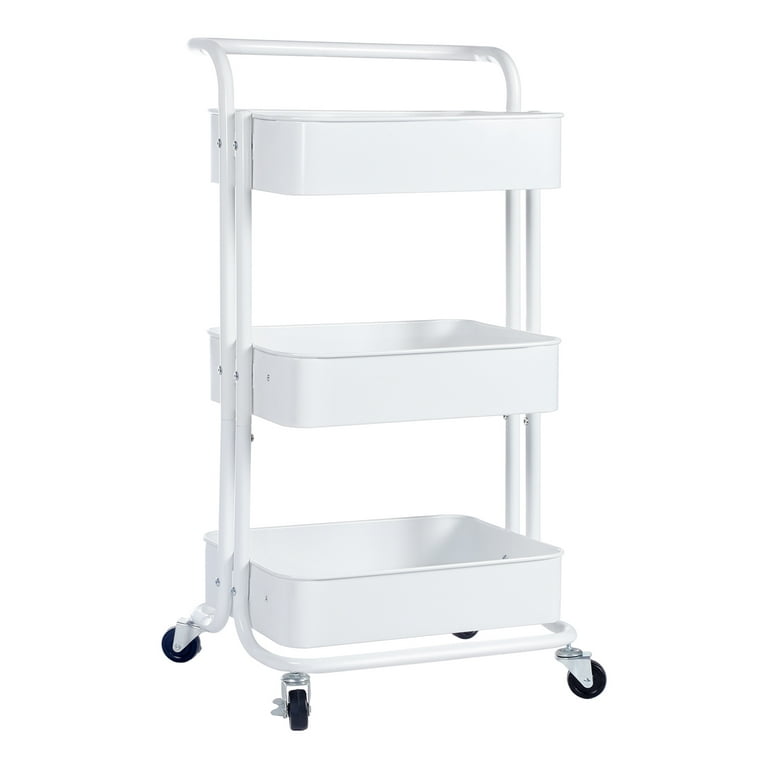 3-Tier Rolling Cart, Metal Utility Cart with Lockable Wheels, Storage Craft Art  Cart Trolley Organizer Serving Cart Easy Assembly for Office, Bathroom,  Kitchen, Kids' Room, Classroom, White 