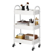 3-Tier Rolling Storage Cart, Metal Utility Organizer Cart, Metal Mesh Rolling Storage Cart with Lockable Wheels, Utility Organizer Cart for Kitchen, Bathroom, Laundry Room, Office & Narrow Spaces