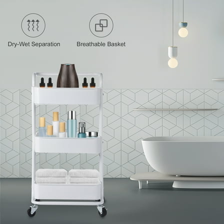 3-Tier Rolling Cart Multifunctional Metal Cart Storage Rack Cosmetic Storage Racksnack Trolley