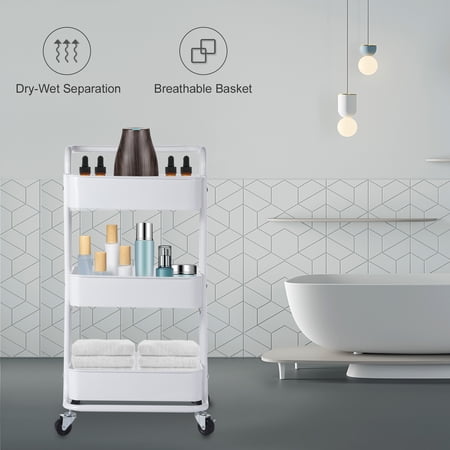 3-Tier Rolling Cart Multifunctional Metal Cart Storage Rack Cosmetic Storage Racksnack Trolley