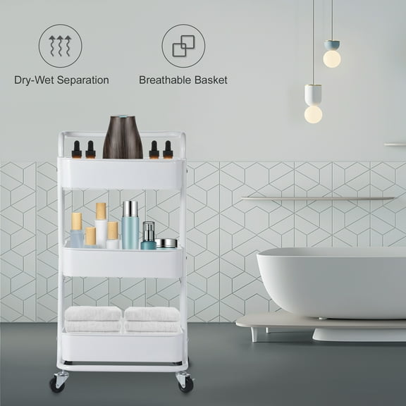 3-Tier Rolling Cart Multifunctional Metal Cart Storage Rack Cosmetic Storage Racksnack Trolley