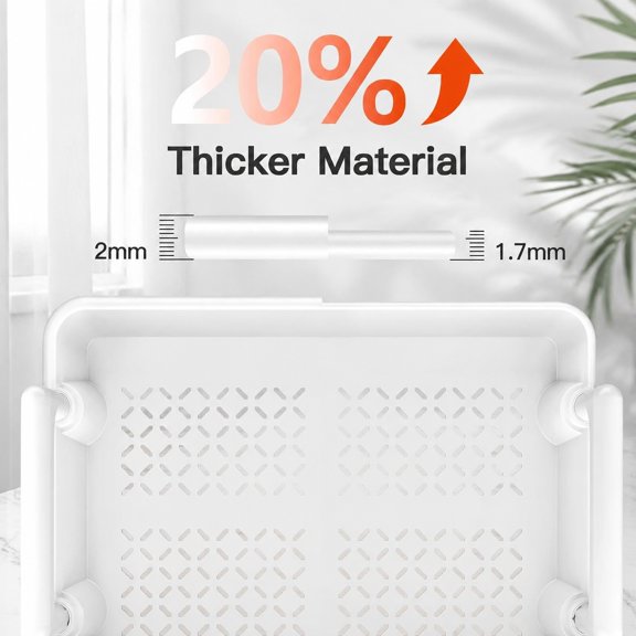 3 Tier Rolling Cart Organizer with Lockable Wheels & Reinforced Handle, Lightweight Plastic Utility Cart for Nursery, Kitchen, Bathroom, Craft Room, White, PIUC14W