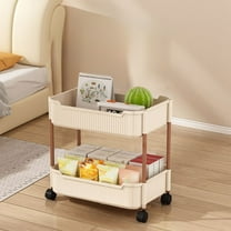 3-Tier Rolling Cart | Plastic Storage Organizer with Wheels | Mobile Kitchen Bathroom Bedroom Cart | Beige Small Trolley Rack for Snacks Toiletries Cosmetics