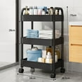 thumbnail image 1 of 3 Tier Rolling Cart, Plastic Utility Cart with Handle and Lockable Casters, Mesh Rolling Storage Cart Organizer, Easy Assembly for Kitchen Bathroom Office & Living Room, Black, 1 of 6
