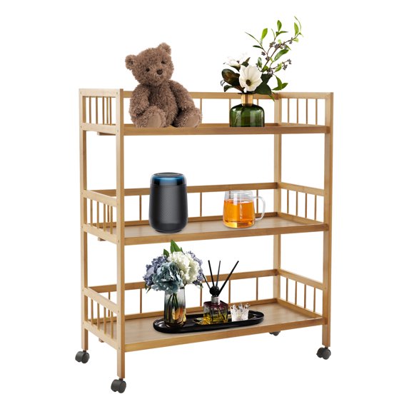 3 Tier Rolling Cart, Serving Storage Cart, 3 Tier Storage Cart with Universal Wheels, Storage Organizer Utility Cart for Living Room/Kitchen