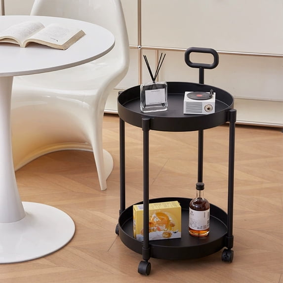 3-Tier Rolling Cart with Wheels, Mobile Storage Organizer Shelf for Living Room, Bedroom, Kitchen, Bathroom, Multifunctional Side Table, Coffee Table, Nightstand, Black, Plastic Black