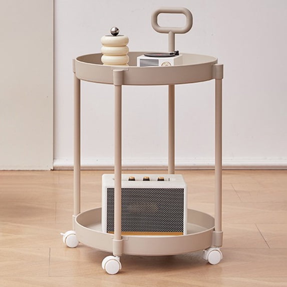 3-Tier Rolling Cart with Wheels, Mobile Storage Organizer Shelf for Living Room, Bedroom, Kitchen, Bathroom, Multifunctional Side Table, Coffee Table, Nightstand, Black, Plastic Khaki
