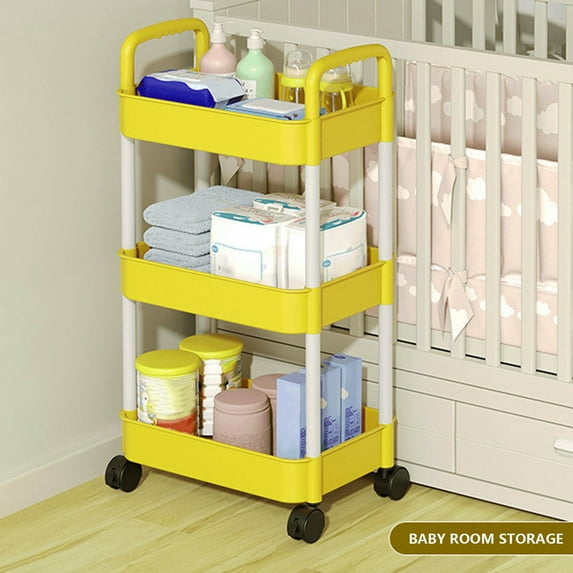 3 Tier Rolling Cart with Wheels Storage Shelves Multifunction Storage Trolley Service Cart with Mesh Basket Handles and Wheels ,3 Hanging Baskets Easy Assembly for Bathroom, Kitchen, Office