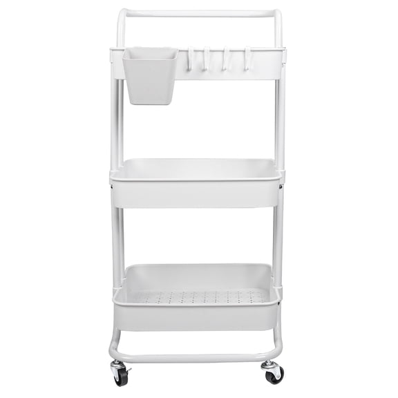 3 Tier Rolling Cart with Wheels TeqHome Utility Storage Cart with Mesh Baskets and Lockable Casters Rustproof Rolling Storage Cart for Kitchen Home Office White