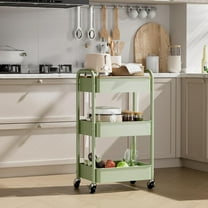 3 Tier Rolling Cart with Table Top, Sturdy Metal Storage Organizer with Locking Wheels & Hooks for Office, Kitchen & Bathroom