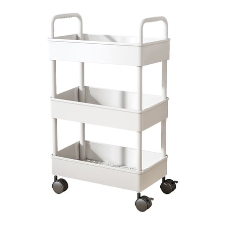 3-Tier Rolling Cart with Wheels, Multifunction Mobile Shelving Unit, Kitchen Storage Organizer, for Bathroom, Laundry, White