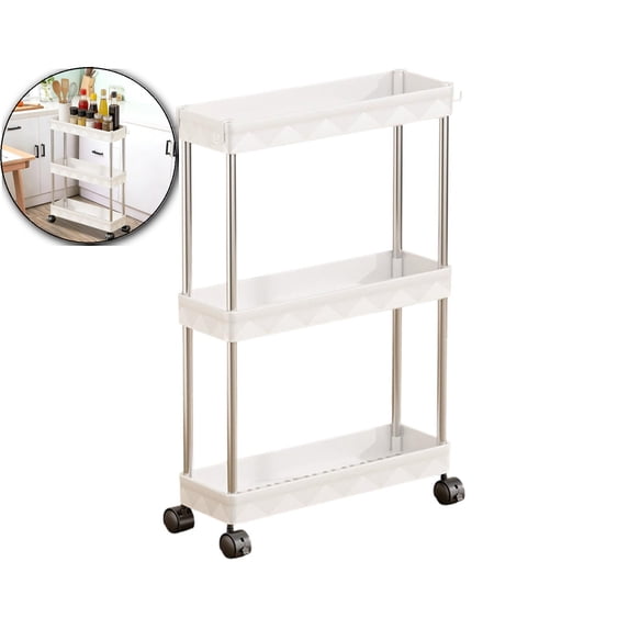 3-Tier Rolling Cart with Wheels, Slim Narrow Storage Cabinet, Under Desk Storage Organizer for Office, Bathroom, Kitchen, Laundry Room, Narrow Places