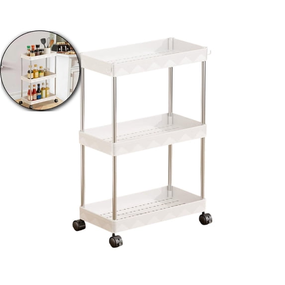 3-Tier Rolling Cart with Wheels, Slim Narrow Storage Cabinet, Under Desk Storage Organizer for Office, Bathroom, Kitchen, Laundry Room, Narrow Places