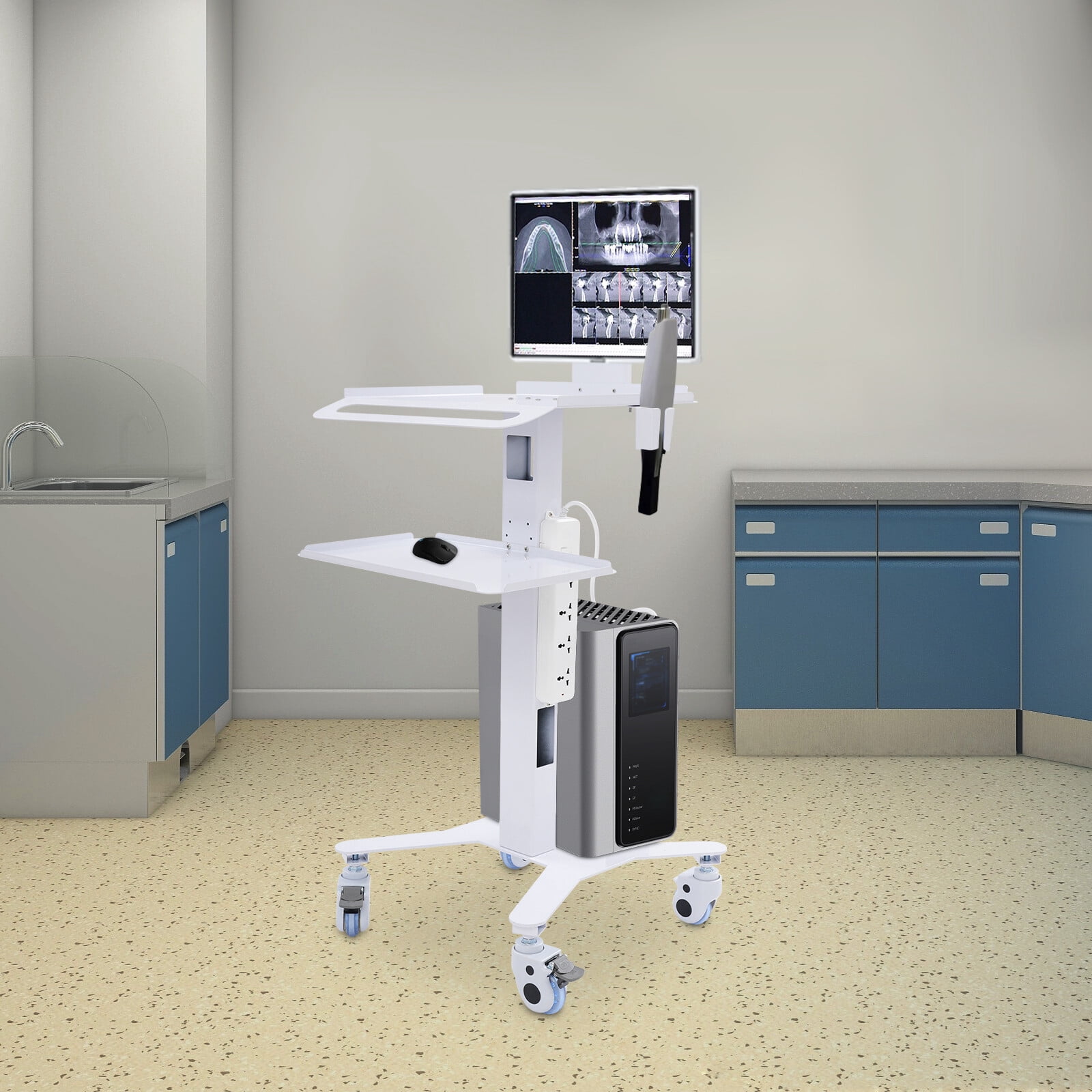 3 Tier Rolling Computer Cart on Wheels, Adjustable Rolling Computer ...