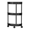 thumbnail image 1 of 3-Tier Rolling Corner Cart with Wheels | Mobile Bathroom & Kitchen Storage Organizer | White or Black Plastic Shelf for Toiletries & Snacks | Space-Saving Triangle Design | 13.58x21.65 Inches, 1 of 6