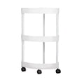 thumbnail image 1 of 3-Tier Rolling Corner Cart with Wheels | Mobile Bathroom & Kitchen Storage Organizer | White or Black Plastic Shelf for Toiletries & Snacks | Space-Saving Triangle Design | 13.58x21.65 Inches, 1 of 6