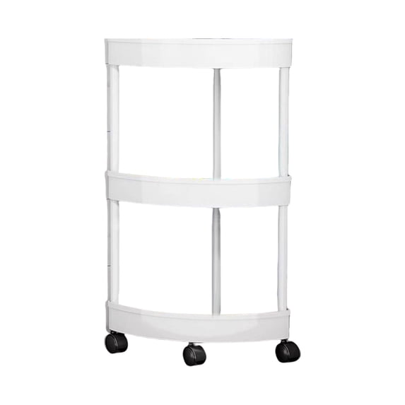 3-Tier Rolling Corner Cart with Wheels | Mobile Bathroom & Kitchen Storage Organizer | White or Black Plastic Shelf for Toiletries & Snacks | Space-Saving Triangle Design | 13.58x21.65 Inches